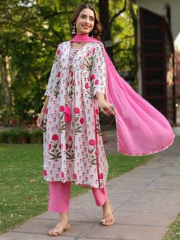 Rain & Rainbow - Pink Floral Kurta with Pant and Dupatta