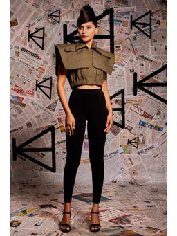 Echke - Khaki Bib Pocket Crop Top