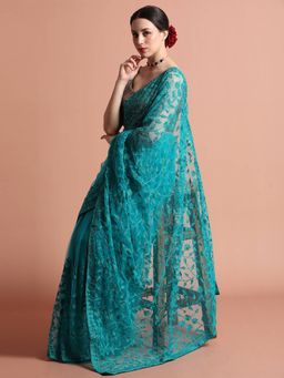 Jaipur Kurti - Party Wear Floral Embroidered Net Saree with Unstitched Blouse