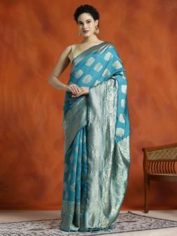 Jaipur Kurti - Silk Blend Zari Woven Design Banarasi Saree with Unstitched Blouse