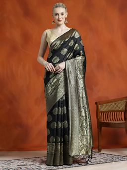 Jaipur Kurti - Silk Blend Zari Woven Design Banarasi Saree with Unstitched Blouse