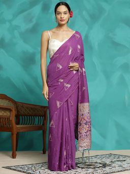 Jaipur Kurti - Silk Blend Banarasi Zari Woven Saree with Unstitched Blouse