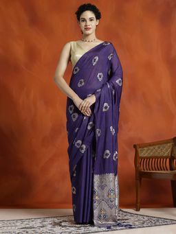 Jaipur Kurti - Silk Blend Banarasi Zari Woven Saree with Unstitched Blouse