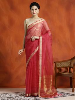 Jaipur Kurti - Sequin Embellished Banarasi Organza Saree with Unstitched Blouse