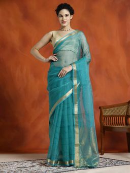 Jaipur Kurti - Sequin Embellished Banarasi Organza Saree with Unstitched Blouse