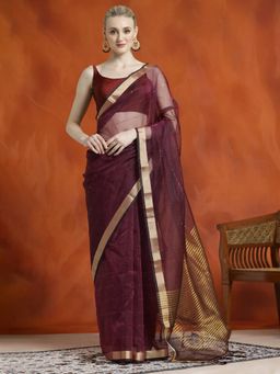 Jaipur Kurti - Sequin Embellished Banarasi Organza Saree with Unstitched Blouse