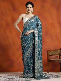 Jaipur Kurti - Heavy Banarasi Zari Woven Silk Blend Saree with Unstitched Blouse