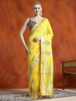 Jaipur Kurti - Heavy Banarasi Zari Woven Silk Blend Saree with Unstitched Blouse