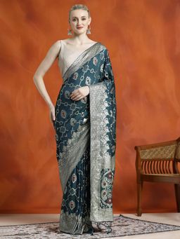 Jaipur Kurti - Heavy Banarasi Zari Woven Silk Blend Saree with Unstitched Blouse