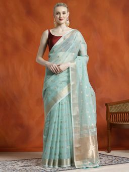 Jaipur Kurti - Zari Woven Banarasi Organza Saree with Unstitched Blouse