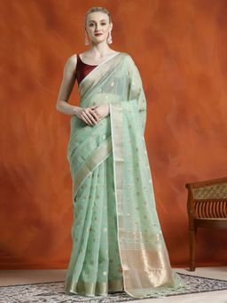 Jaipur Kurti - Zari Woven Banarasi Organza Saree with Unstitched Blouse