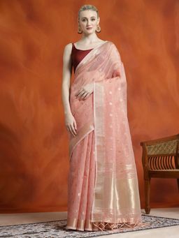 Jaipur Kurti - Zari Woven Banarasi Organza Saree with Unstitched Blouse