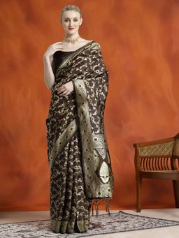 Jaipur Kurti - Silk Blend Zari Woven Design Banarasi Saree with Unstitched Blouse
