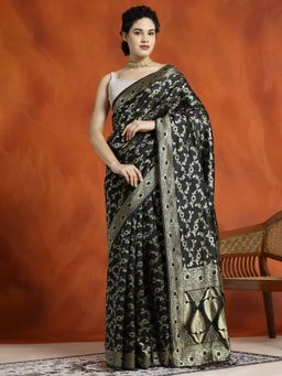 Jaipur Kurti - Silk Blend Zari Woven Design Banarasi Saree with Unstitched Blouse