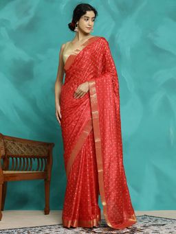 Jaipur Kurti - Silk Blend Floral Zari Woven Heavy Saree with Unstitched Blouse