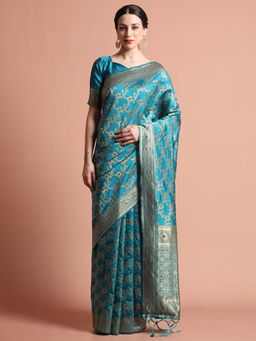 Jaipur Kurti - Banarasi Zari Woven Silk Blend Saree with Unstitched Blouse