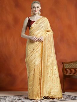 Jaipur Kurti - Banarasi Zari Woven Silk Blend Saree with Unstitched Blouse