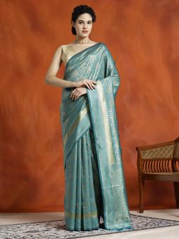 Jaipur Kurti - Heavy Banarasi Zari Woven Silk Blend Saree with Unstitched Blouse