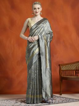 Jaipur Kurti - Heavy Banarasi Zari Woven Silk Blend Saree with Unstitched Blouse