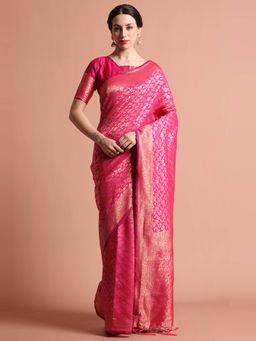 Jaipur Kurti - Heavy Banarasi Zari Woven Silk Blend Saree with Unstitched Blouse