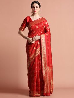 Jaipur Kurti - Heavy Banarasi Zari Woven Silk Blend Saree with Unstitched Blouse