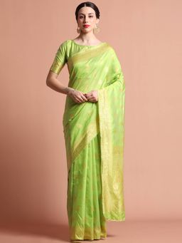 Jaipur Kurti - Heavy Banarasi Zari Woven Silk Blend Saree with Unstitched Blouse