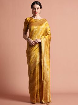 Jaipur Kurti - Heavy Banarasi Zari Woven Silk Blend Saree with Unstitched Blouse