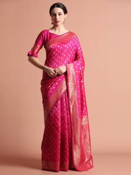 Jaipur Kurti - Heavy Banarasi Zari Woven Silk Blend Saree with Unstitched Blouse