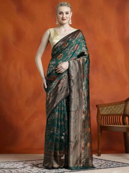 Jaipur Kurti - Silk Banarasi Zari Woven Party Wear Saree with Unstitched Blouse