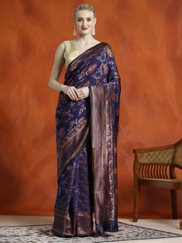 Jaipur Kurti - Silk Banarasi Zari Woven Party Wear Saree with Unstitched Blouse