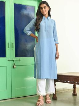 Lavanya The Label - Blue Straight Kurta With Pants (Set of 2)