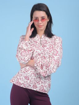 CRIMSOUNE CLUB - Womens Off White Floral Print Top