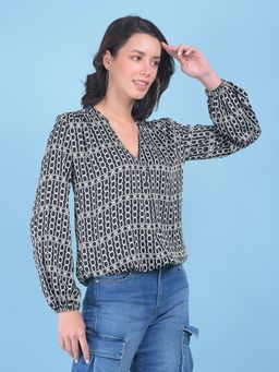 CRIMSOUNE CLUB - Womens Printed Black Top