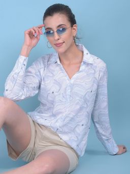 CRIMSOUNE CLUB - Womens Blue Abstract Print Shirt
