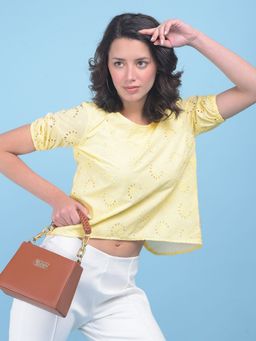 CRIMSOUNE CLUB - Womens Yellow Floral Print Crop Top