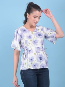 CRIMSOUNE CLUB - Womens Purple Floral Print Linen Top