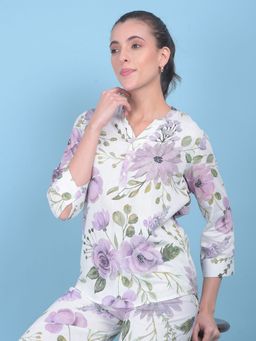CRIMSOUNE CLUB - Womens White Floral Print Linen Top