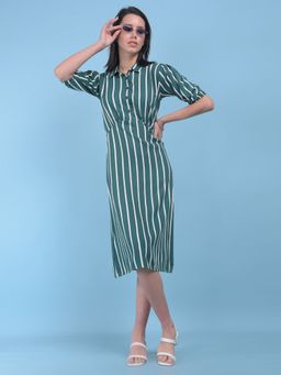 CRIMSOUNE CLUB - Womens Green Vertical Striped A-Line Dress