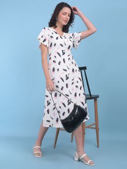 CRIMSOUNE CLUB - Womens White Floral Print A-Line Dress