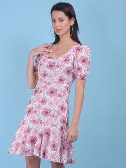 CRIMSOUNE CLUB - Womens White Floral Print A-Line Dress