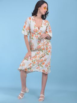 CRIMSOUNE CLUB - Womens White Floral Print A-Line Dress
