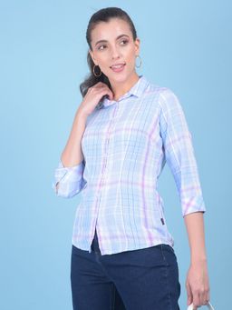 CRIMSOUNE CLUB - Womens Blue Tartan Check Shirt