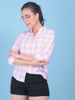 CRIMSOUNE CLUB - Womens Pink Plain Check Shirt