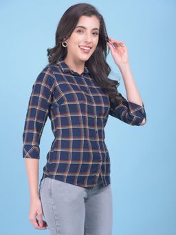 CRIMSOUNE CLUB - Womens Blue Plain Check Shirt
