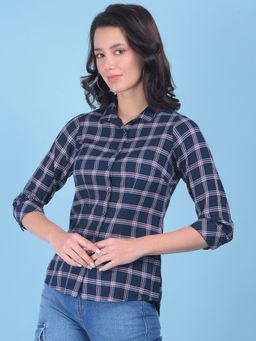 CRIMSOUNE CLUB - Womens Blue Plain Check Shirt