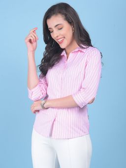 CRIMSOUNE CLUB - Womens Pink Vertical Striped Shirt