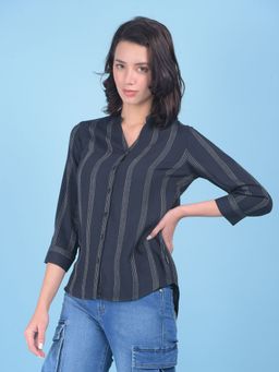 CRIMSOUNE CLUB - Womens Black Vertical Striped Shirt