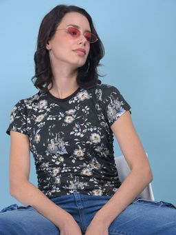 CRIMSOUNE CLUB - Womens Grey Floral Print Cotton T-Shirt
