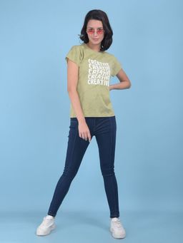CRIMSOUNE CLUB - Womens Green Typographic Print Cotton T-Shirt