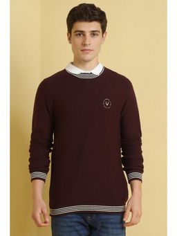 Allen Solly - Men Maroon Solid Crew Neck Full Sleeves Sweater